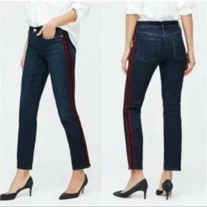 J. Crew Dark Wash Red Velvet Tuxedo Stripe Vintage Straight Jeans Size 24